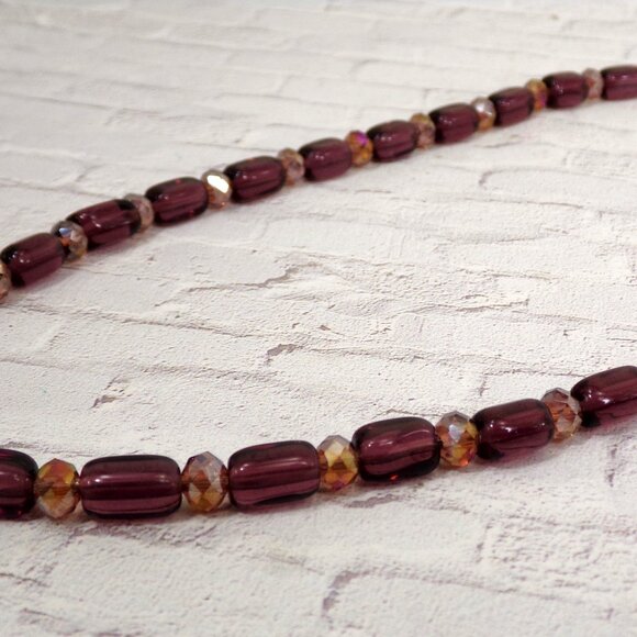 Purple teardrop glass pendant necklace with tube and rondelle shape glass beads. - Picture 7 of 7